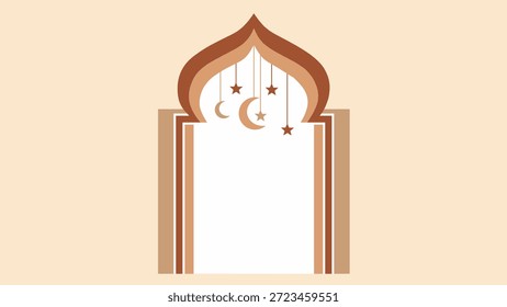 Modern Flat Ramadan Kareem Frame with Crescent Moon and Star Decoration