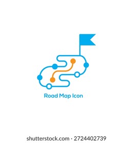 Icono de mapa de ruta plano moderno con ruta, bandera y puntos de ruta para la planificación de negocios, estrategia, hito y logro de metas

