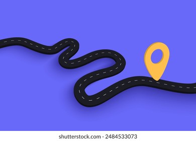 Modern flat road map and journey route infographics template. Simple vector 3d winding road with pin pointer 3d icon illustration. Flat vector illustration