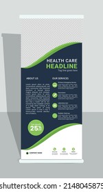 Modern and flat roll up banner design template for healthcare and medical. International size width 30 in height 70 in with bleed area