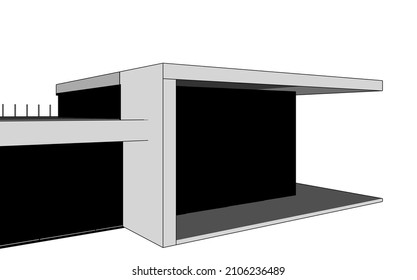 Modern flat roof house or commercial building in  drawing style. Minimalist black linear sketch isolated on white background. 3d rendering