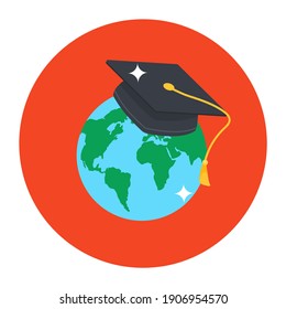 
Modern flat rounded icon of global education 