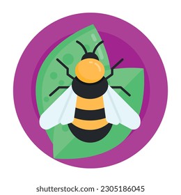 Modern flat rounded icon of honey bee 