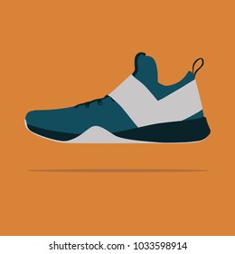Modern Flat Running Shoe Vector. Floating trainer, sneaker with shadow underneath