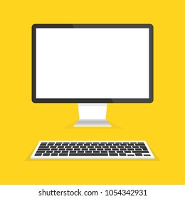 Modern flat screen computer monitor and keyboard. Vector illustration.