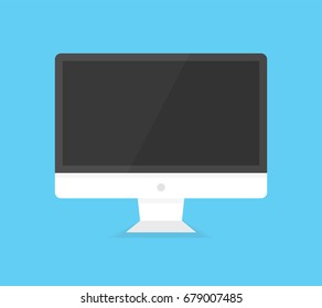 Modern flat screen computer monitor. Computer display isolated on blue background. Vector illustration.