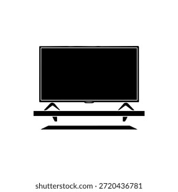 Modern flat screen television on elegant stand, minimalist living room electronics furniture silhouette icon