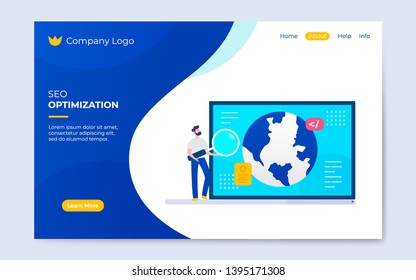 Modern flat SEO optimization landing page banner illustration