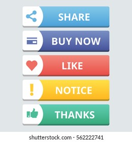 Modern flat set of colorful buttons with text.