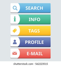 Modern flat set of colorful buttons with text.
