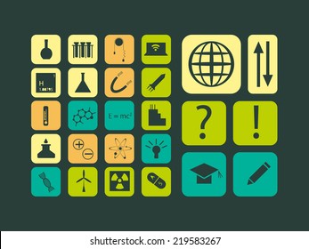 Modern flat set of scientific icons. Vector illustration.