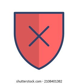 Modern flat shield crossmark icon symbol
