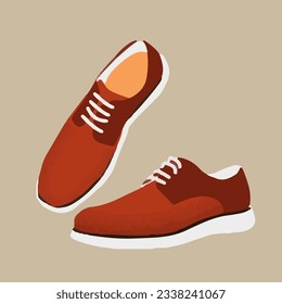 Modern flat shoes with laces. Fashionable casual walking shoes. Color vector illustration of fashionable trekking shoes highlighted on a white background