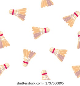 Modern flat shuttlecocks seamless pattern. Fashion sport geometric design. Fabric wallpaper print texture. Vintage art card with yellow badminton shuttle on white background.