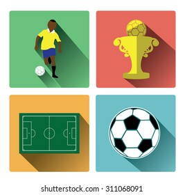 Modern flat soccer icons set with long shadow effect