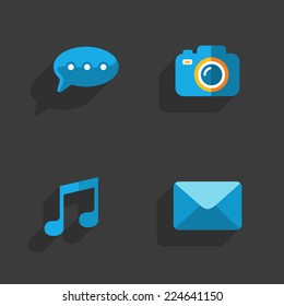 Modern flat social icons set on Dark
