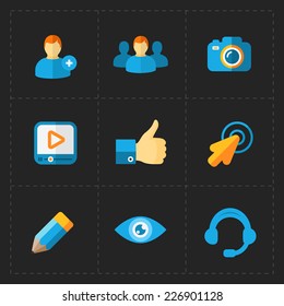 Modern flat social icons set on Dark