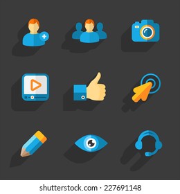 Modern flat social icons set on Dark