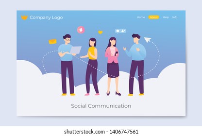 Modern flat Social media, social interaction landing page concept, template, ui, flyer, banner