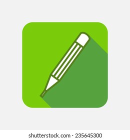 Modern flat square vector icon with long shadow. Pencil, pen, scribe, note, write, edit