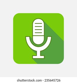Modern flat square vector icon with long shadow. Microphone, record, sound, volume, voice