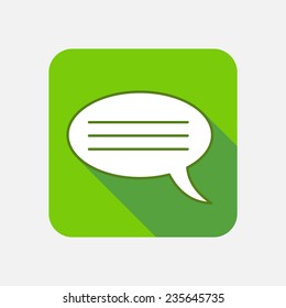 Modern flat square vector icon with long shadow. Message, chat, negotiations, bubble, speech, conversation