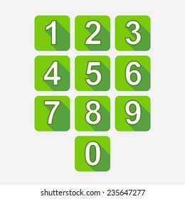 Modern flat square vector icon with long shadow. Calculator, mathematics, numbers for app