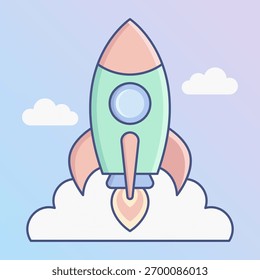 Ícone de foguete de inicialização plana moderno simbolizando crescimento, criatividade e inovação, perfeito para projetos de marketing e tecnologia.