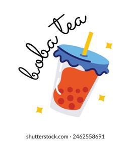 Modern flat sticker of boba tea 