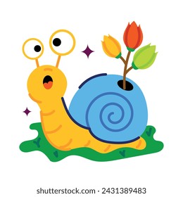 Modern flat sticker of a cute snail 