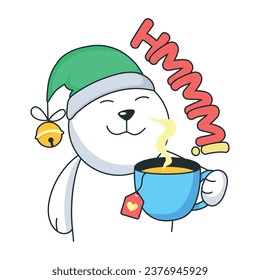Modern flat sticker depicting bear tea 
