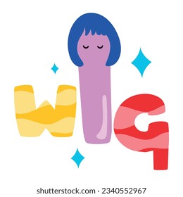 Modern flat sticker of female wig 