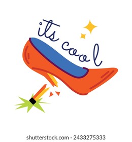 Modern flat sticker of a heel shoe with its cool typography 