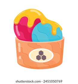 Modern flat sticker of honey ice cream