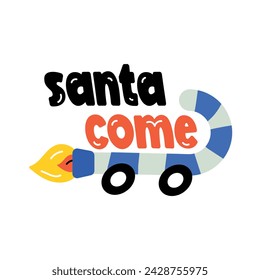 Modern flat sticker of a santa come typography 