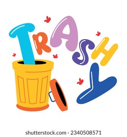 Modern flat sticker of trashy bin 