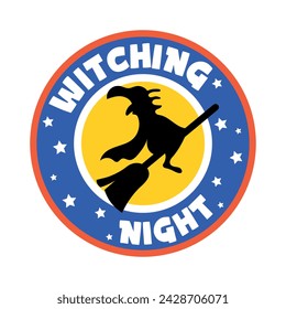 Modern flat sticker of witch ride 