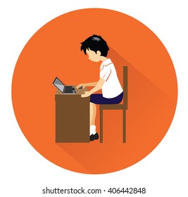 Modern flat student icon with long shadow effect