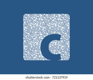 Modern flat style alphabet logo design in blue stile with texture. Letter C. Vector illustration