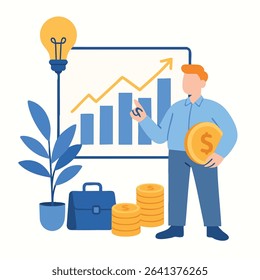 Modern Flat Style Business Growth Chart Icon Illustration Set