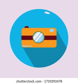 Modern flat style camera with long shadows. Vector icon illustration.