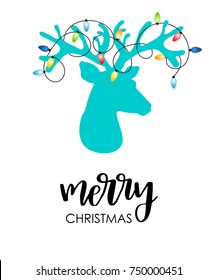 Modern flat style Christmas card with reindeer