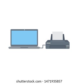 Modern flat style computer and printer design concepts isolated white background