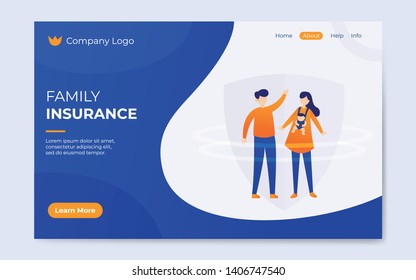 Modern Flat Style Family Insurance Landing Page Background Illustration, Concept, Flyer, Banner