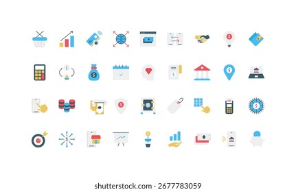 Modern flat style finance and payment icons for business, banking, investment, and online transactions, perfect for web, app, and infographic design isolated on white background vector illustration