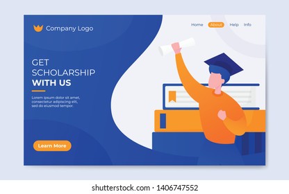 Modern Flat Style Get Scholarship Landing Page Background, Illustration, Flyer, Banner