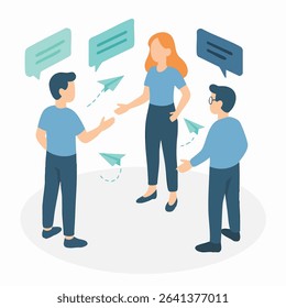 Modern Flat Style Group of People Communicating Dialogue Bubble Speech Illustration
