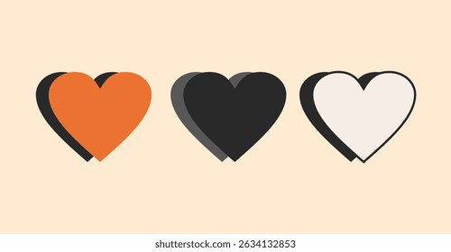 Modern flat style heart icon set with 3D shadow effect. Suitable for Valentine's design, stickers, social media, greeting cards, and love or affection themes with contemporary minimalist style.