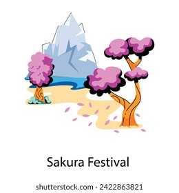 Moderne, flache Ikone des sakura festivals 