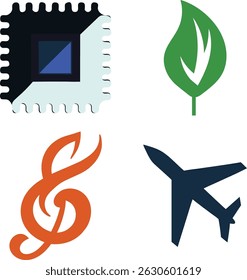 Modern Flat Style Icons of Technology Nature Music and Travel

